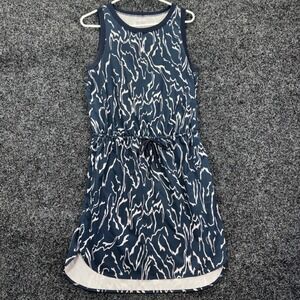 Athleta Rincon Printed Dress Navy White Abstract Sleeveless Drawstring Small
